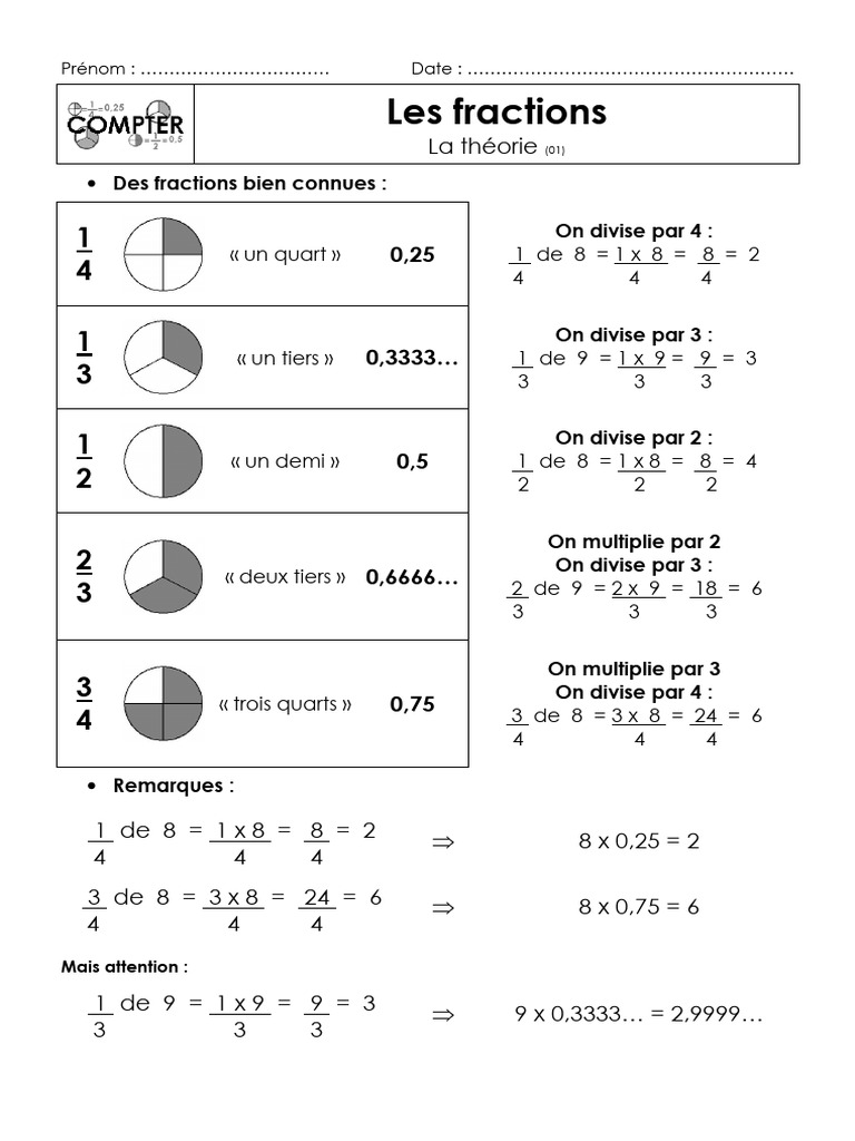 Introduction aux fractions et calculs | PDF
