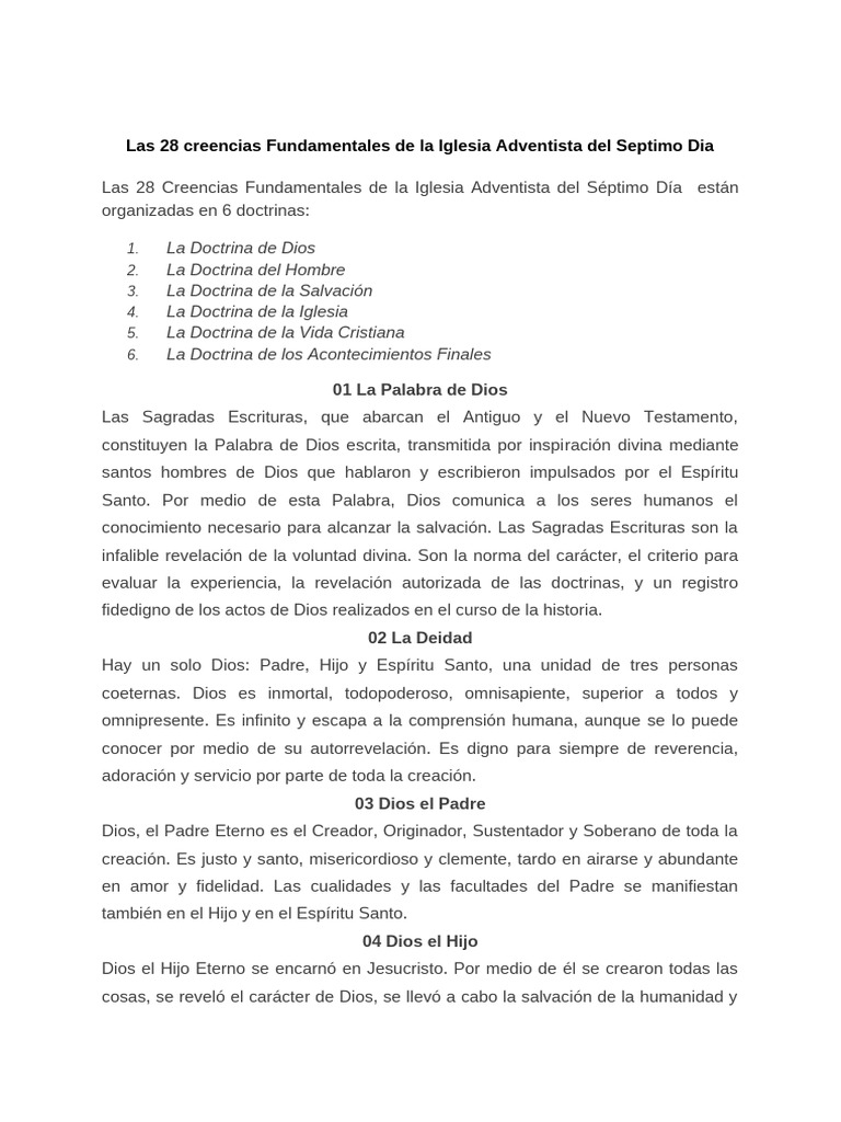 28 Creencias de la Iglesia Adventista | PDF | Cristo (título) | eucaristía