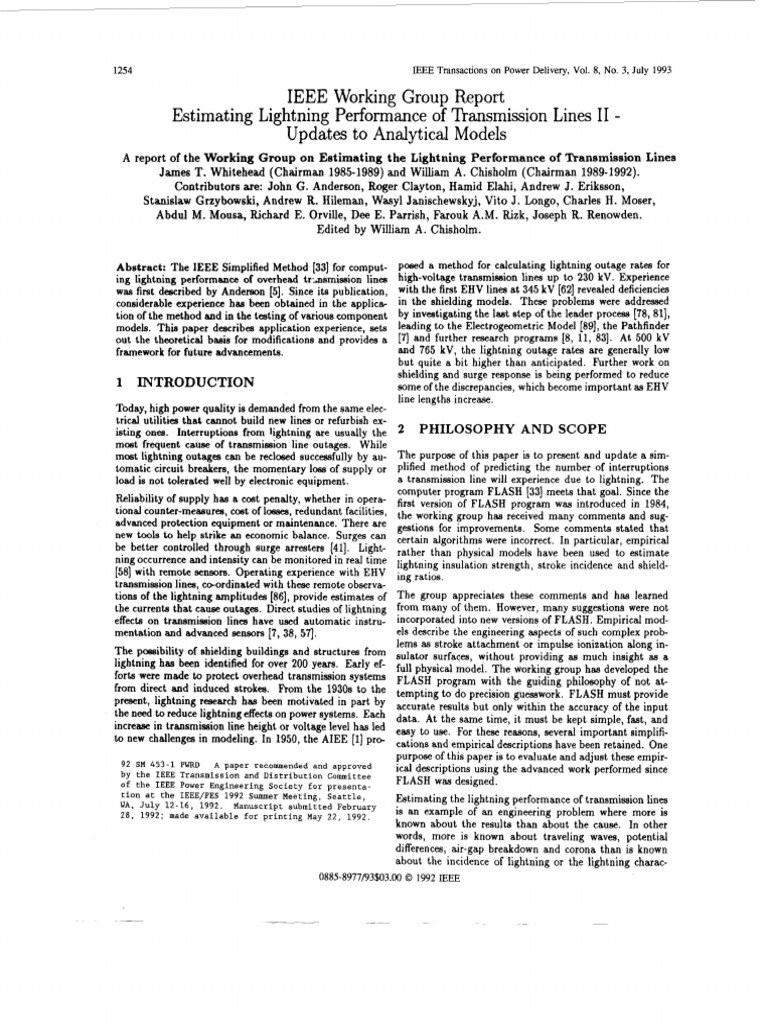 Estimating Lightning Performance of Transmission Lines II Update 1993 ...