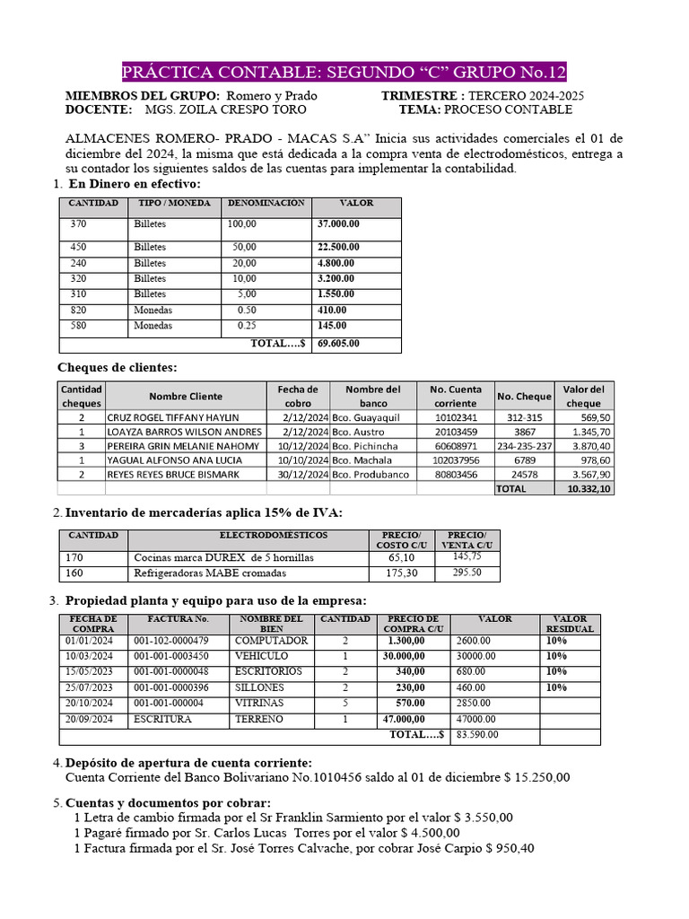 2C-Romero Yprado PRACTICA CONTABLE DE CONTABILIDAD | PDF | Bancos | Cheque