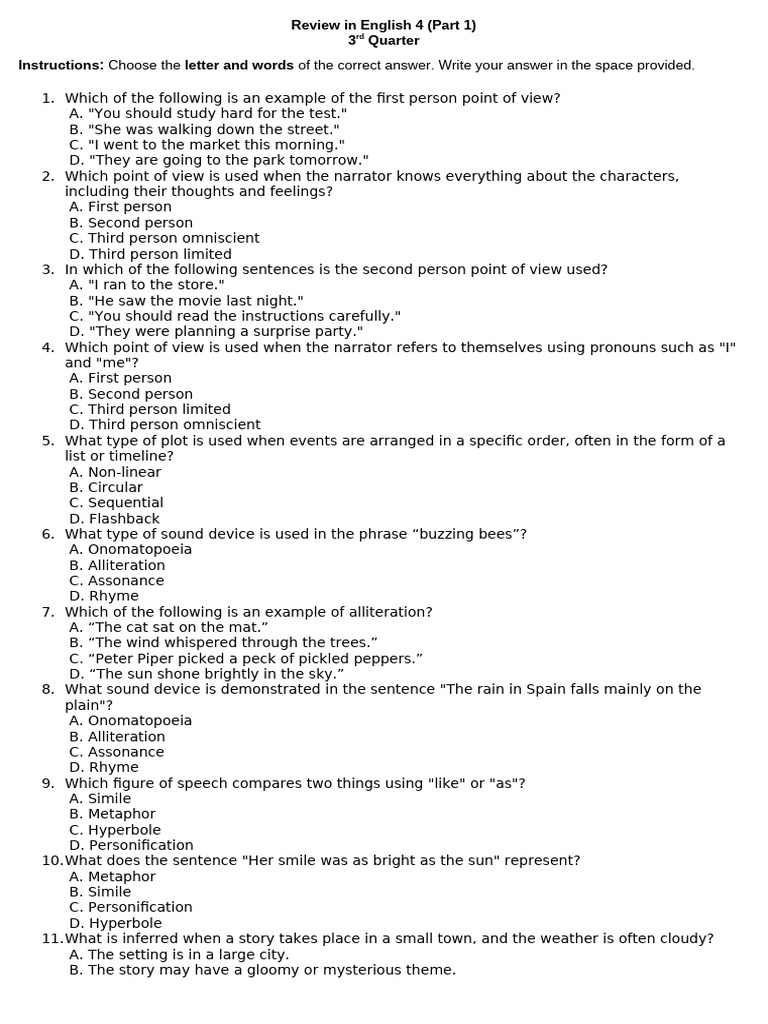 Review in English 4 (Part1) | PDF | Narration | Linguistics