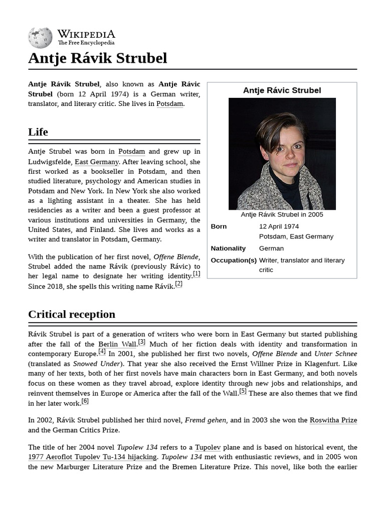 Antje Rávik Strubel: German Author Profile | PDF