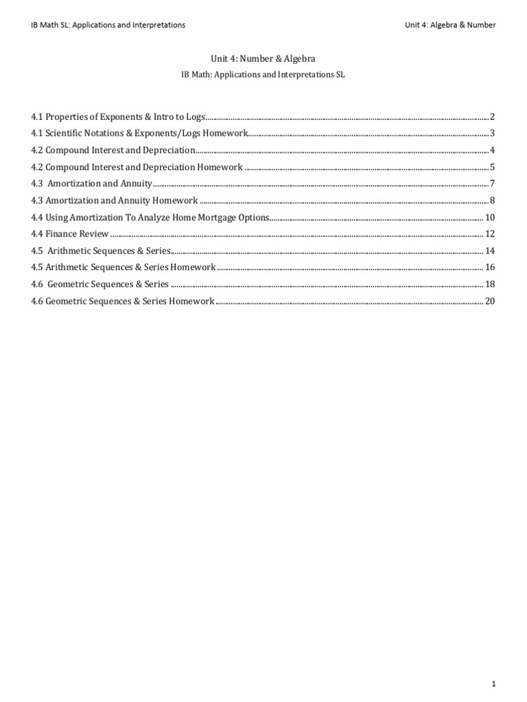 IB Math SL AI Unit 4 Algebra Notes Updated | PDF | Interest | Mortgages