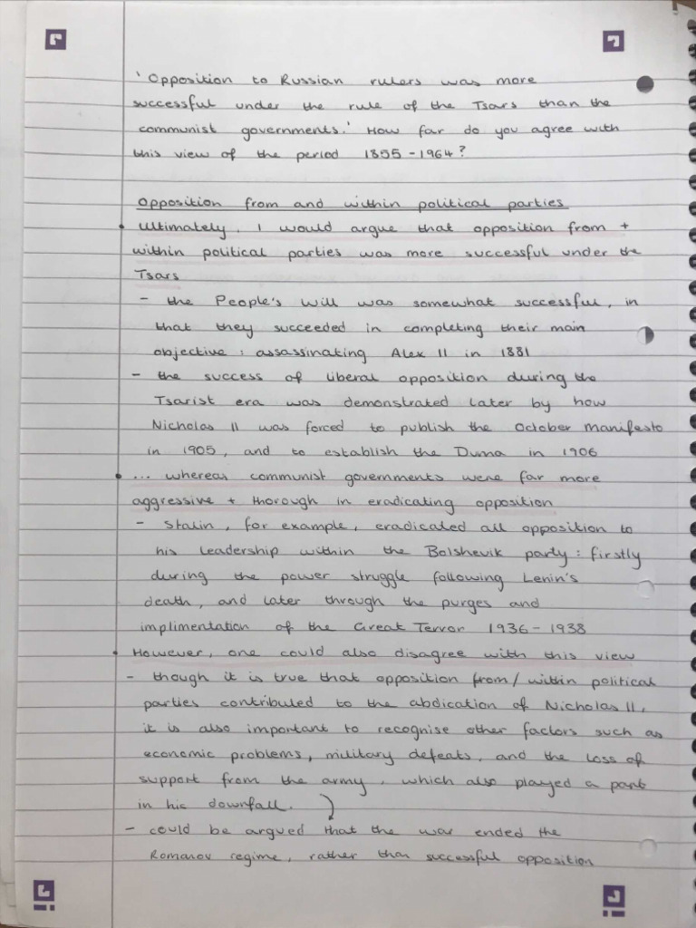 Success of Opposition Essay Plan | PDF