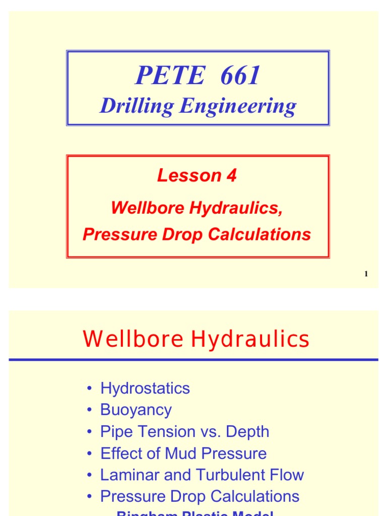 Wellbore Hydraulics, Pressure Drop Calculations | PDF | Shear Stress ...
