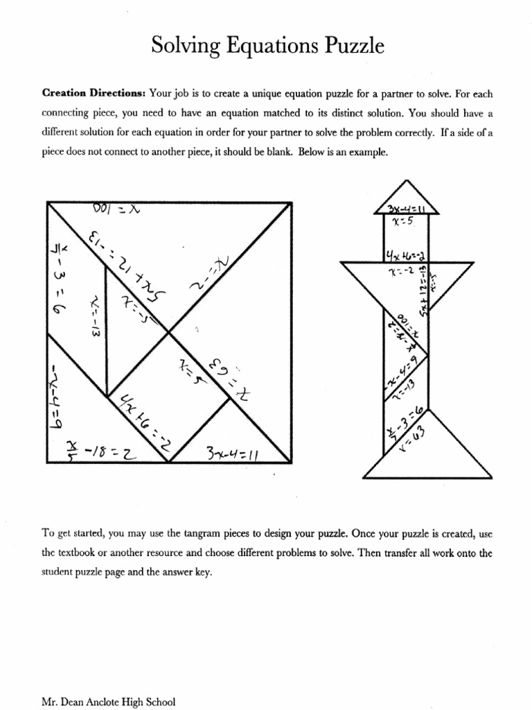 SolvingEquationsTangramPuzzle 1 | PDF