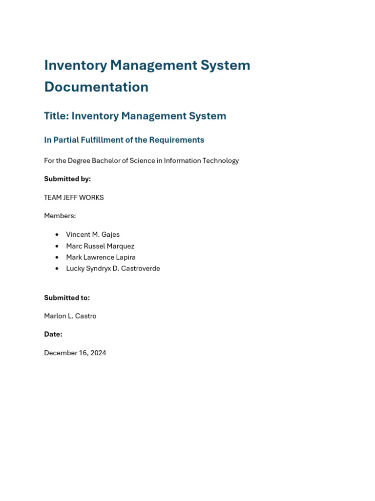 Inventory Management System Documentation | PDF | Inventory | Databases
