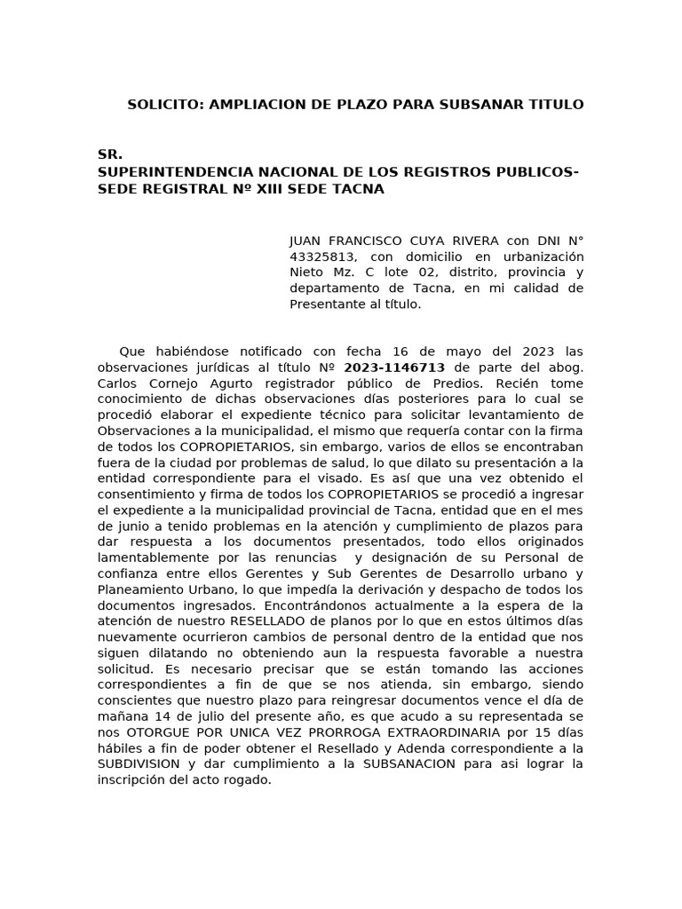 Solicitud de Prórroga para Subsanar | PDF