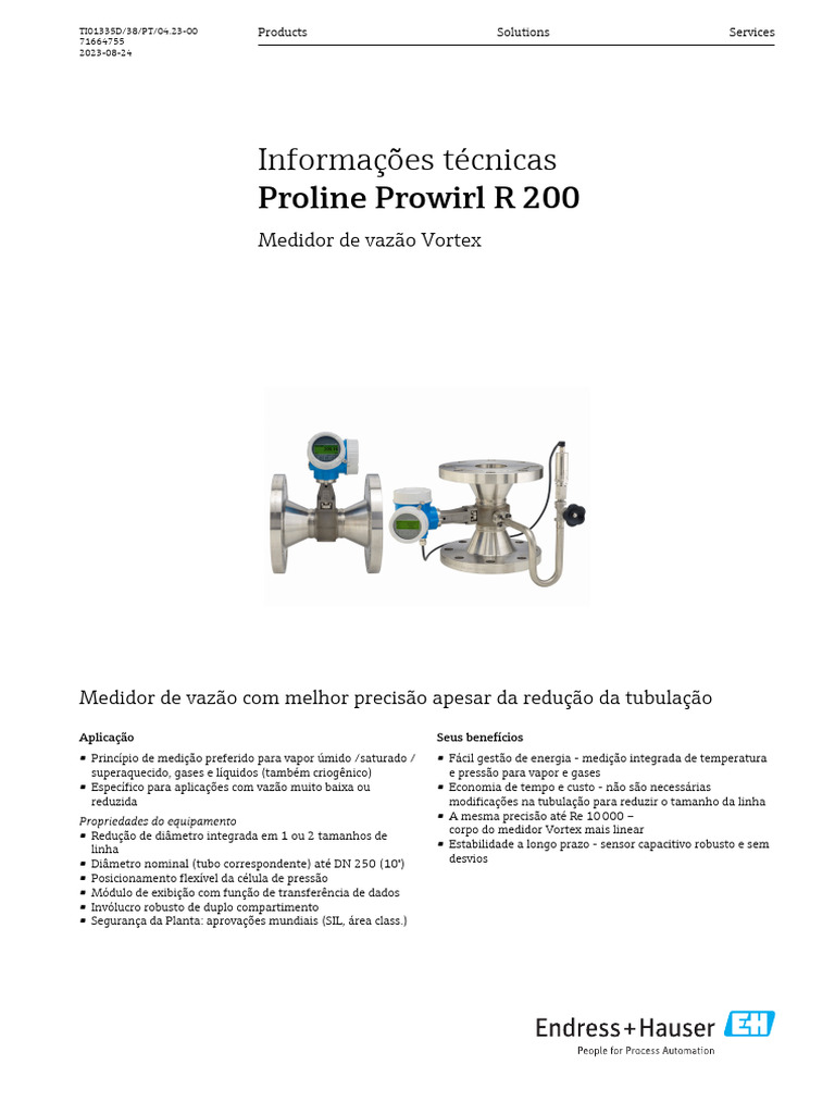 Medidor de Vazão Vortex Proline Prowirl R 200 | PDF | Calibração ...