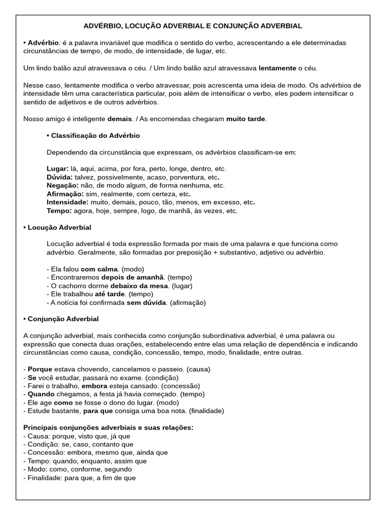Advérbios e Locuções Adverbiais | PDF | Advérbio | Unidades semânticas