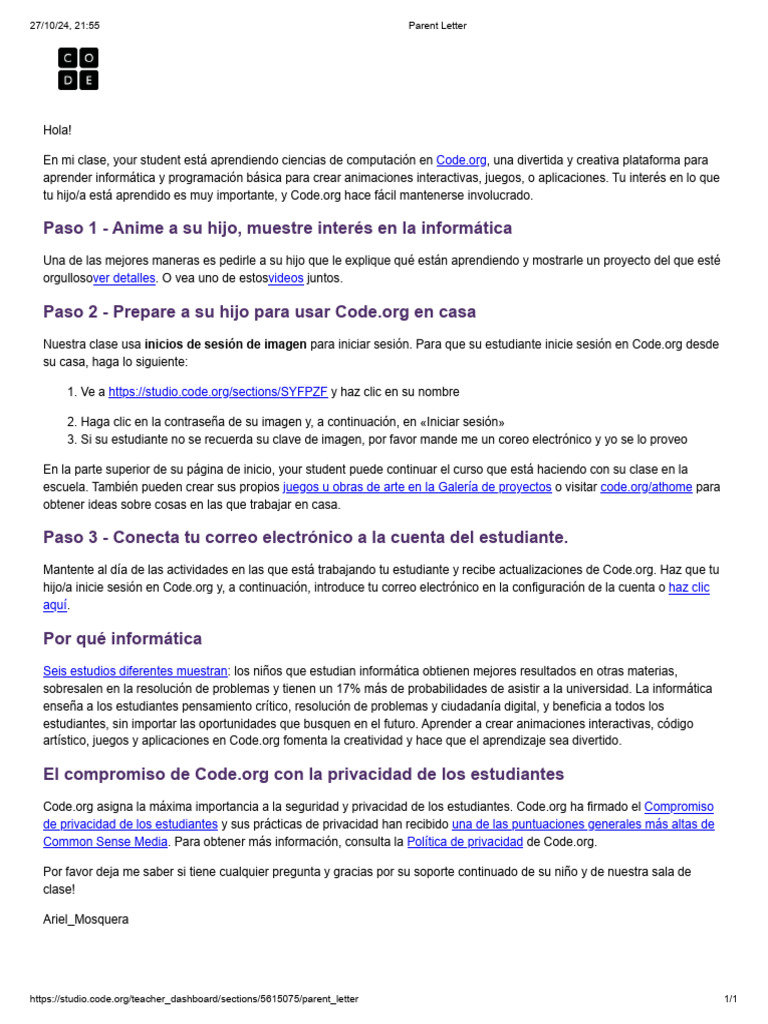 Guía para Padres sobre Code.org | PDF | Informática