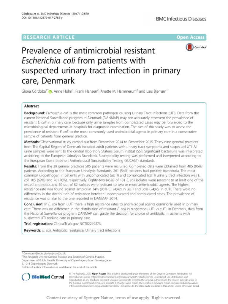Prevalence of Antimicrobial Resistant Escherichia | PDF | Urinary Tract ...