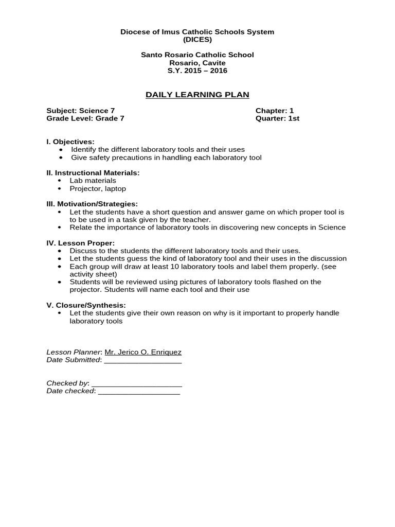 Grade 7 Science Daily Learning Plan | PDF
