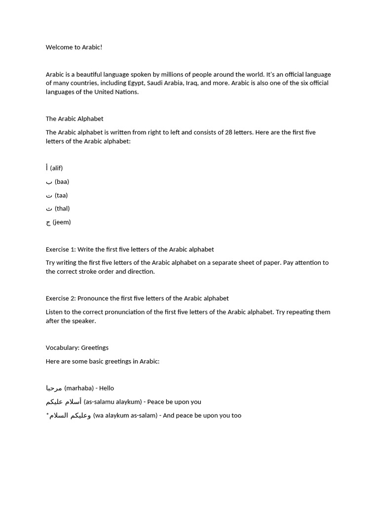 Beginner's Guide to Arabic Language | PDF