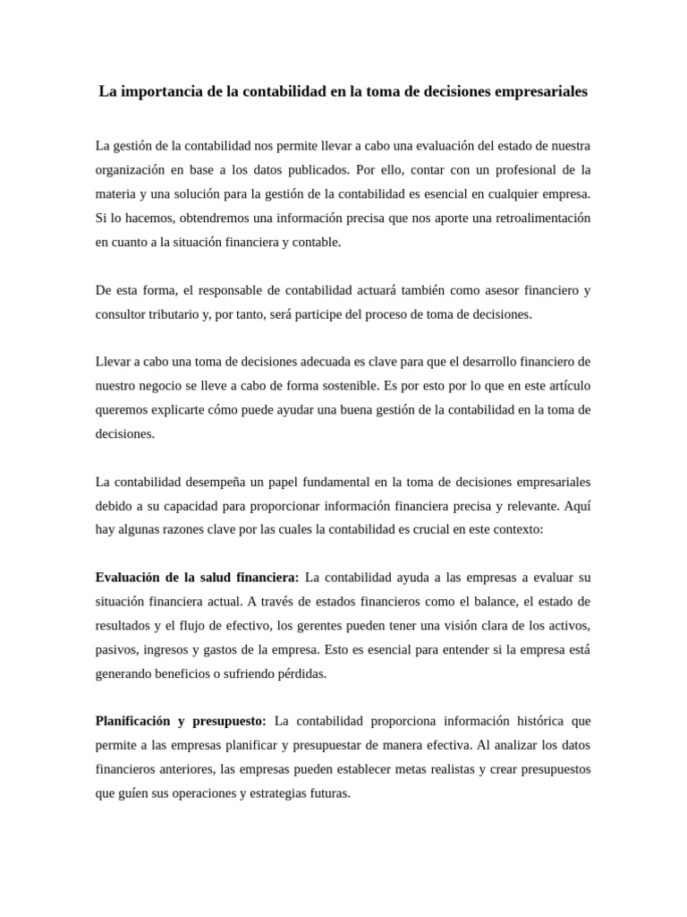 Contabilidad y Toma de Decisiones Empresariales | PDF | Contabilidad ...