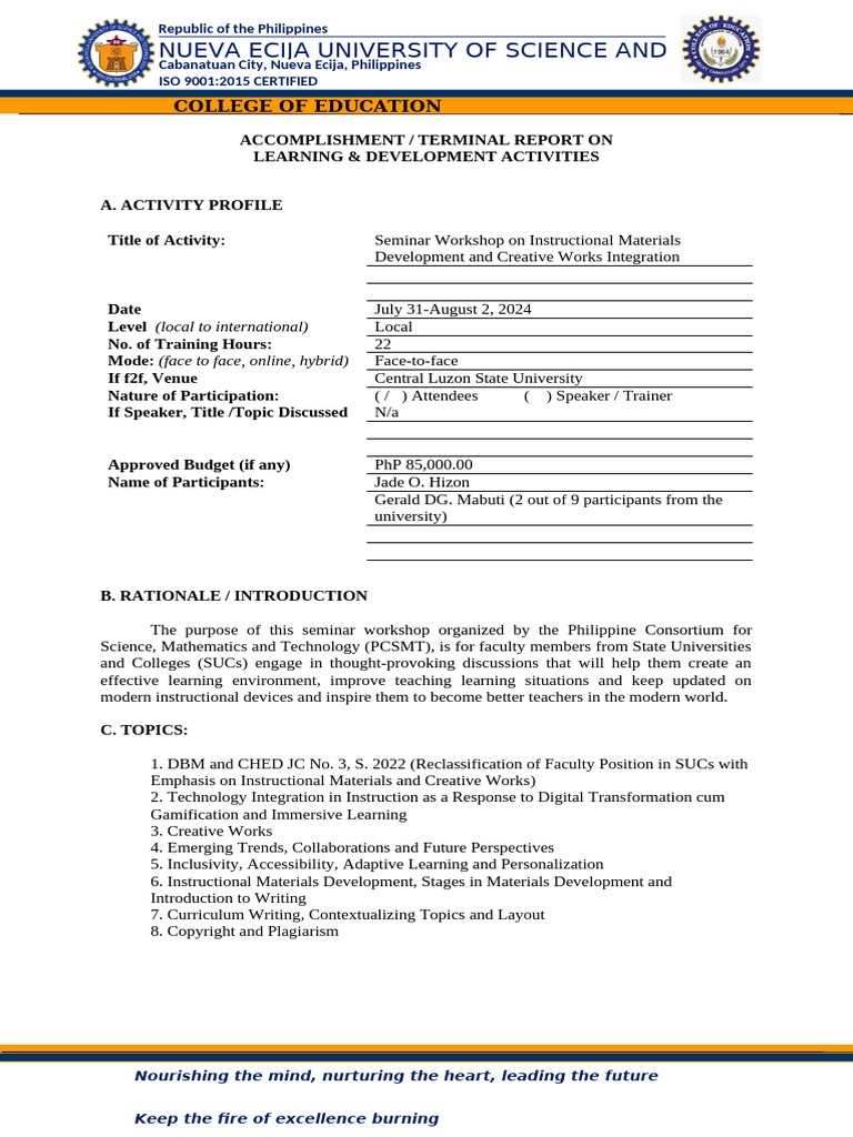 Seminar Workshop Creative Works July 31-August 2, 2024 - Terminal ...