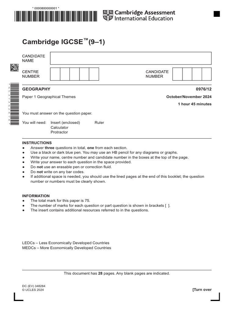 Cambridge IGCSE (9-1) : Geography 0976/12 | PDF | Earth Sciences