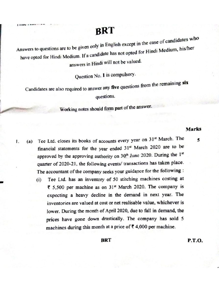 Ca Final Financial Reporting Old 2020 Question Paper | PDF