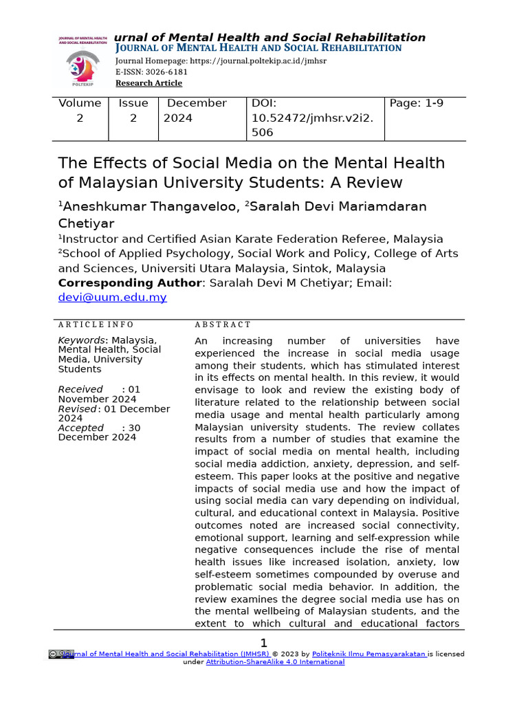 Social Media's Impact on Malaysian Students | PDF | Mental Health ...