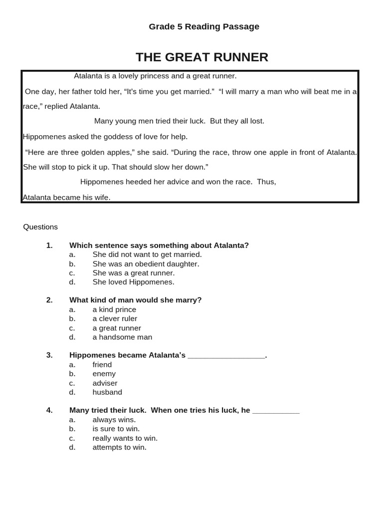Grade 5 Reading Passage | PDF