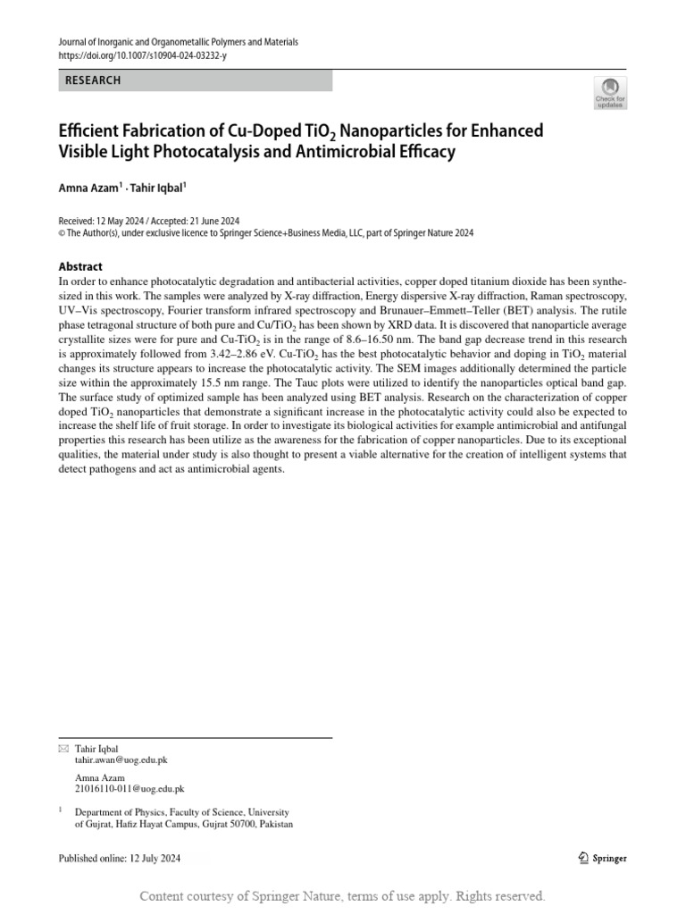 Cu-Doped TiO2 Nanoparticles for Photocatalysis | PDF | X Ray ...