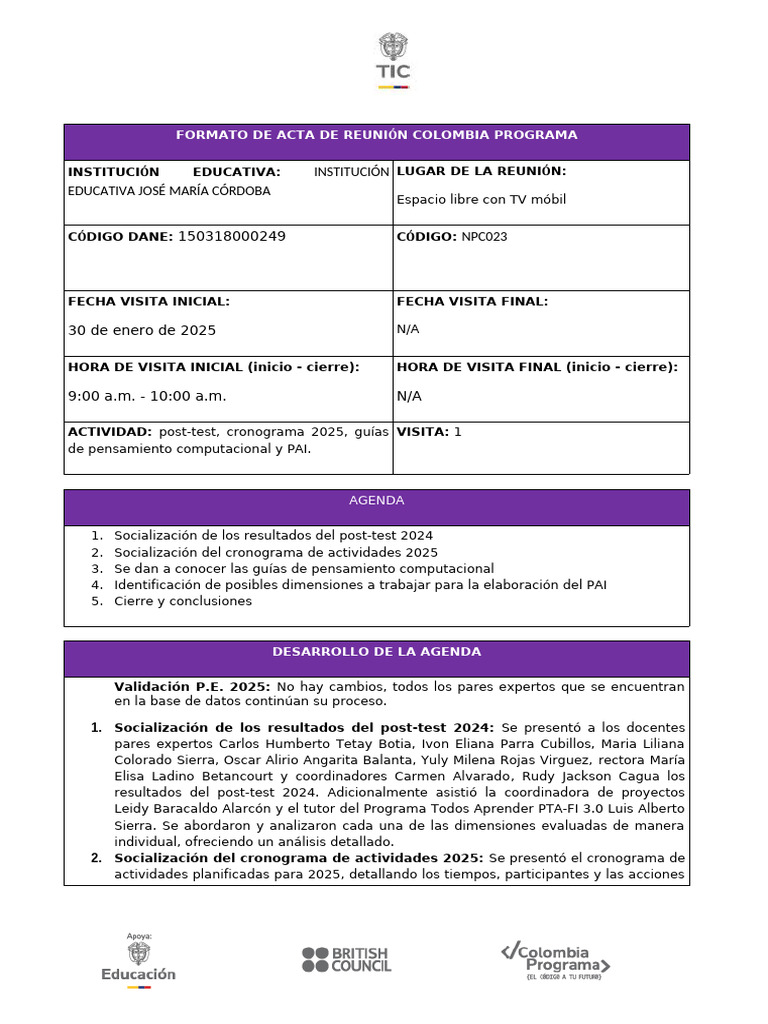Acta Reunión Programa Educativo 2025 | PDF | Plan de estudios | Aprendizaje