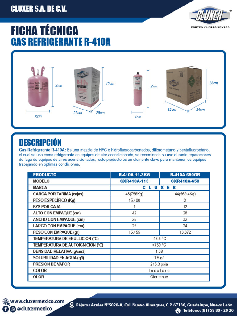 Ficha Técnica Gas Refrigerante R-410A | PDF | Materiales transparentes ...