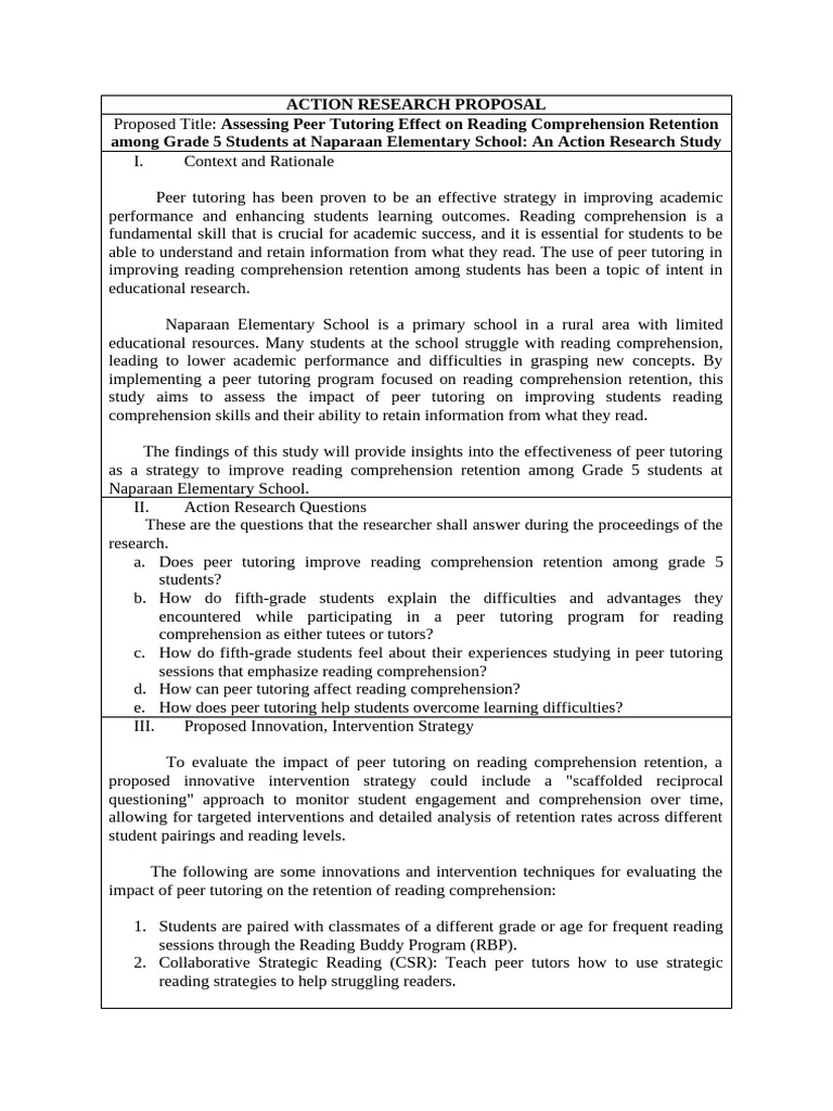 ACTION RESEARCH PROPOSAL Naparaan Group | PDF | Reading Comprehension ...