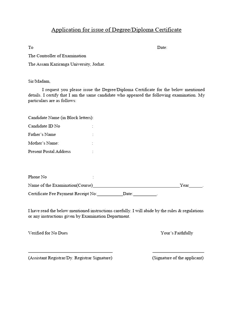 Degree/Diploma Certificate Application | PDF