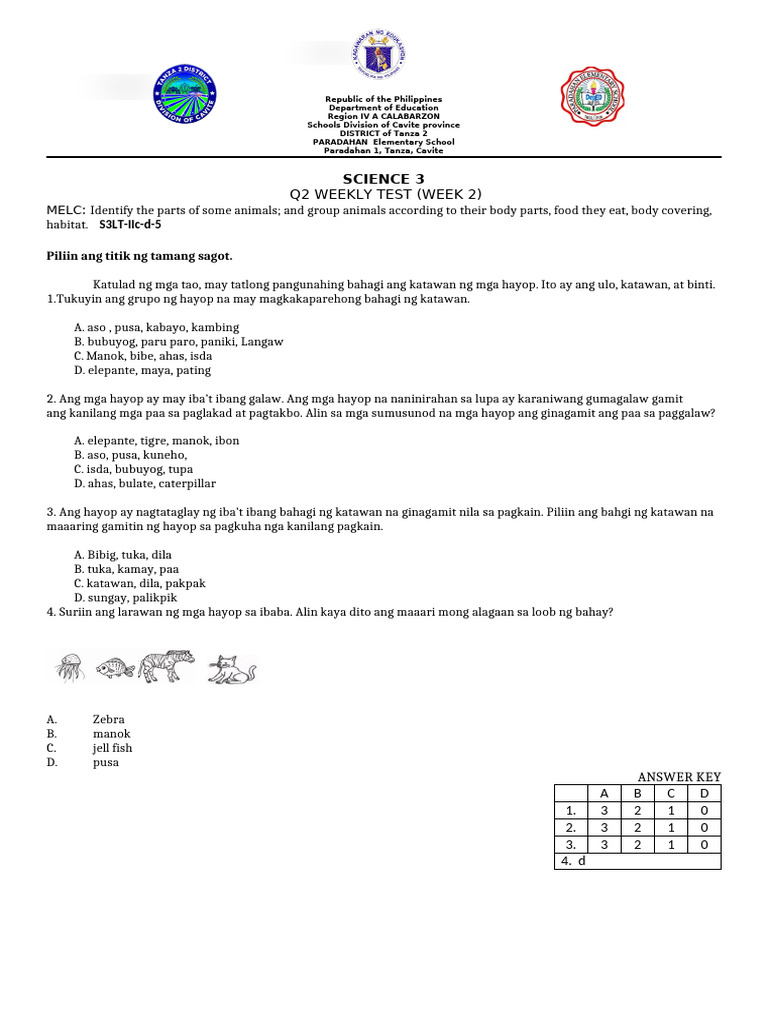 Science Q2 Weekly Test W2 | PDF