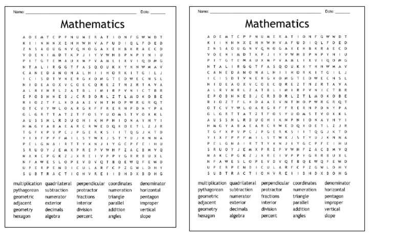 Word Hunt Math Terms | PDF