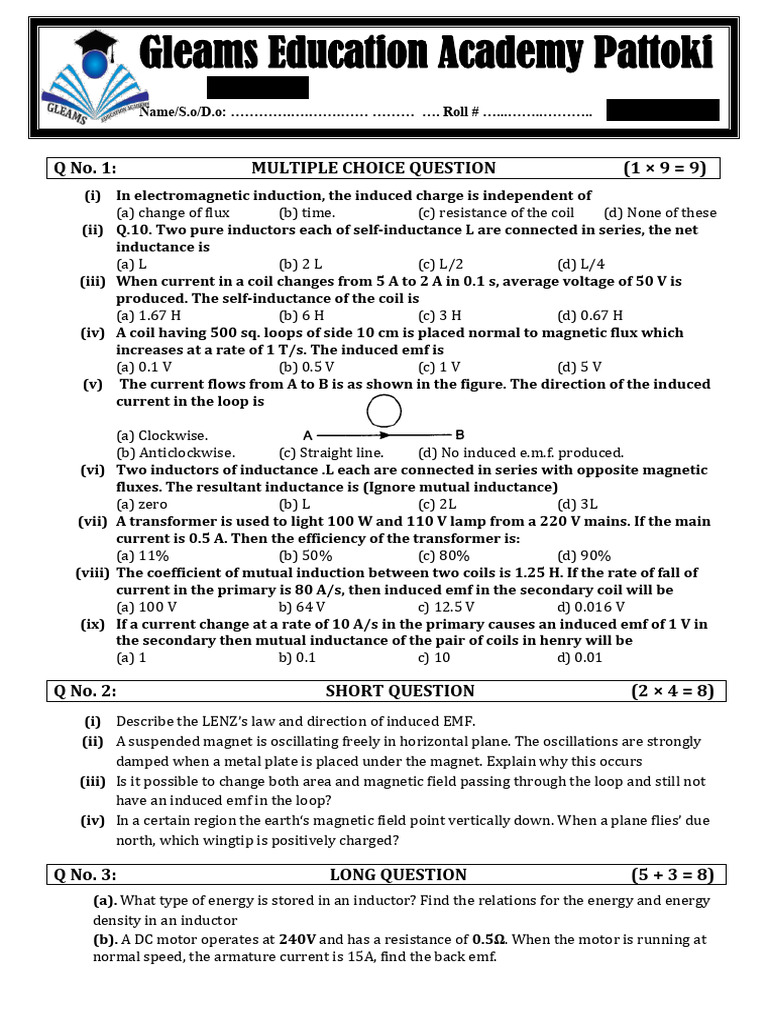 Physics II Exam Questions and Answers | PDF | Inductance | Inductor