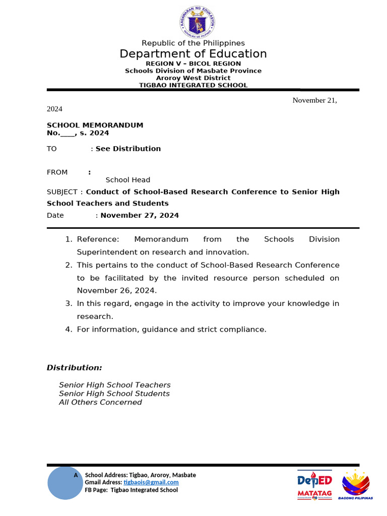 Teresita C. Young MHS School Memorandum | PDF