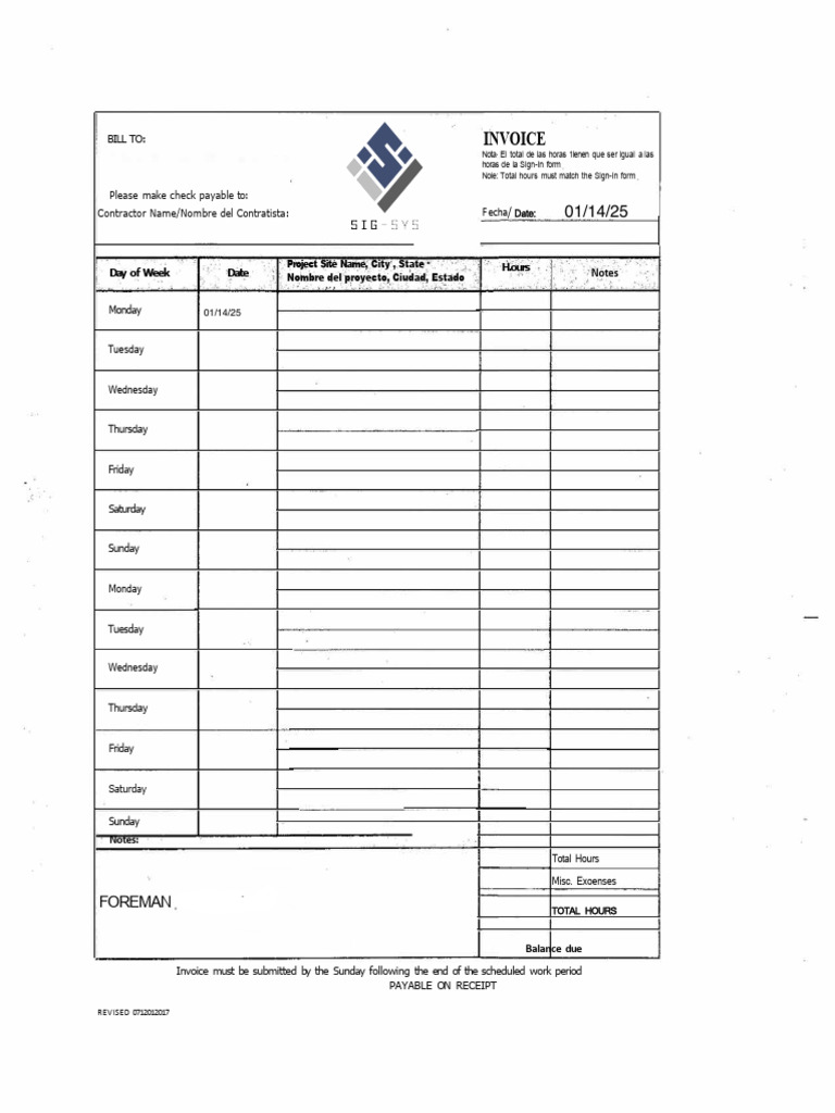 Contractor Invoice Template | PDF
