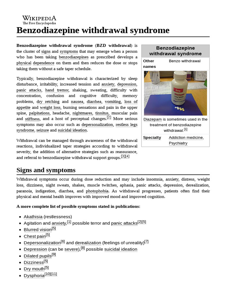 Benzodiazepine Withdrawal Syndrome | PDF | Benzodiazepine | Human ...