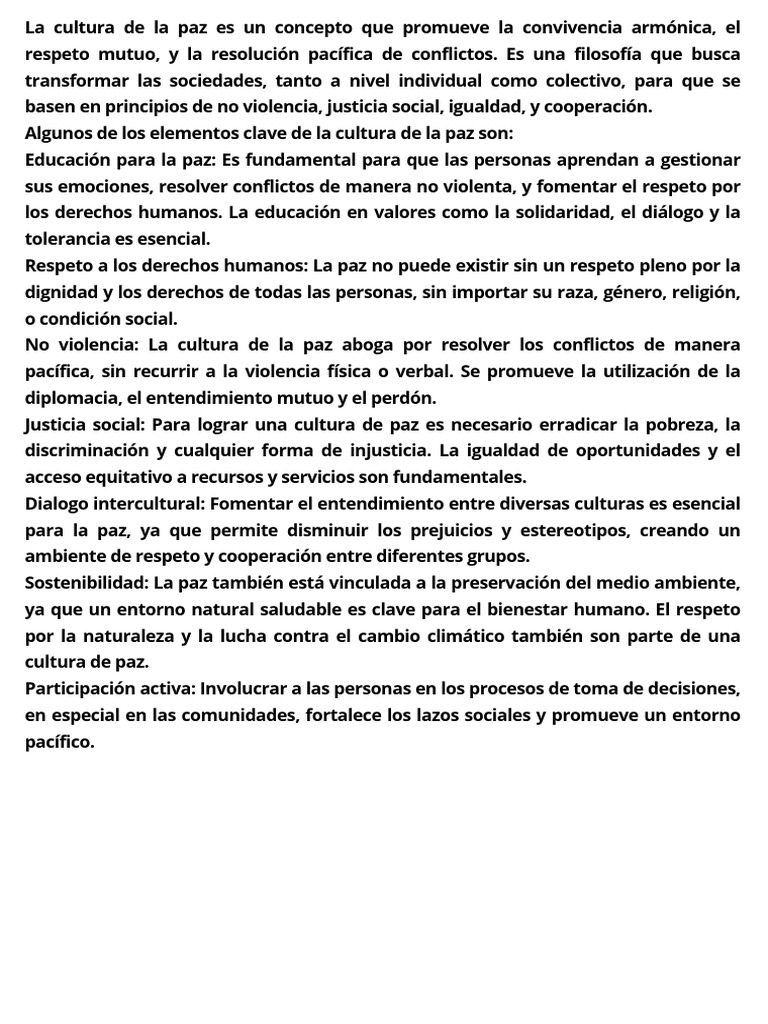 Promoviendo la Cultura de la Paz | PDF | Paz | Tolerancia