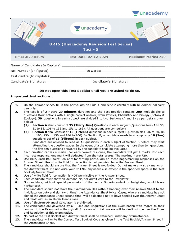 Test-5 URTS Student | PDF | Rotation Around A Fixed Axis | Classical ...