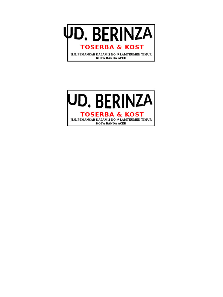 Stempel Rental Toserba & Kost Aceh | PDF