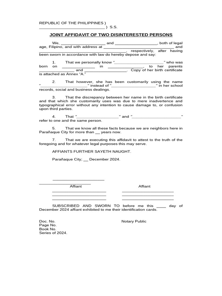 Joint Affidavit for Name Discrepancy | PDF