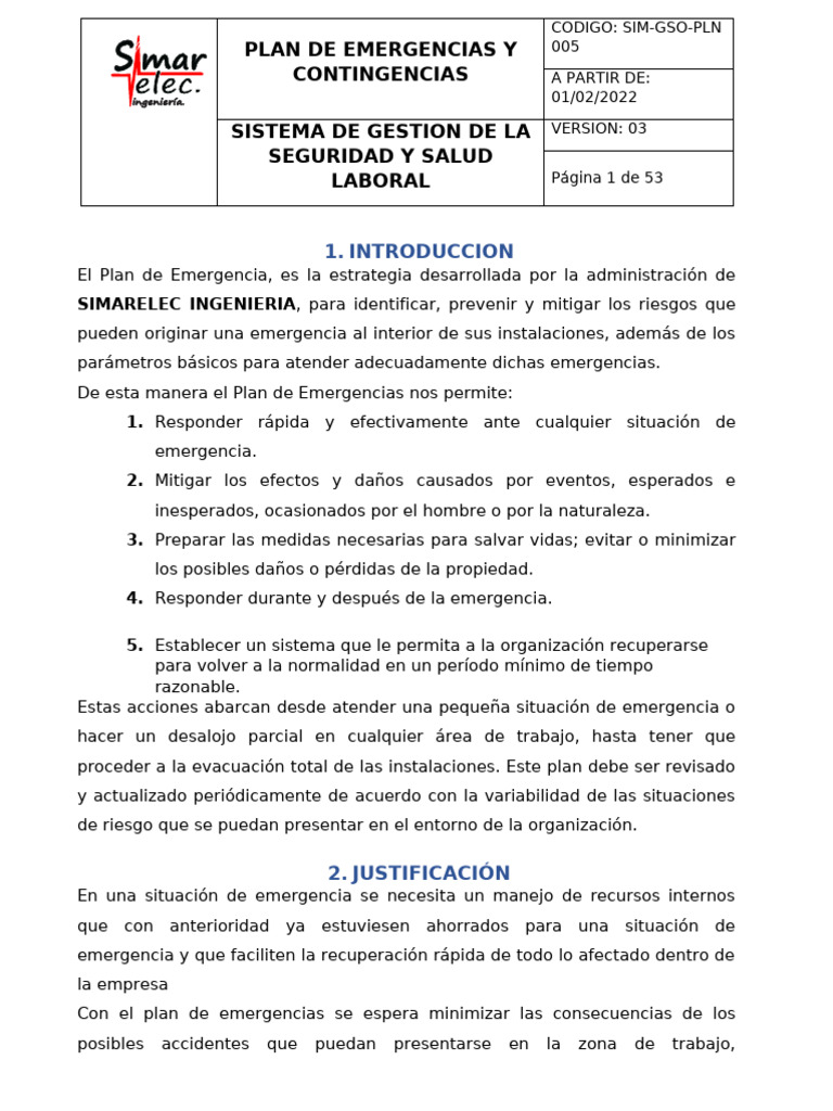 Plan Emergencias SIMARELEC 2022 | PDF | Riesgo | Seguridad y salud ...