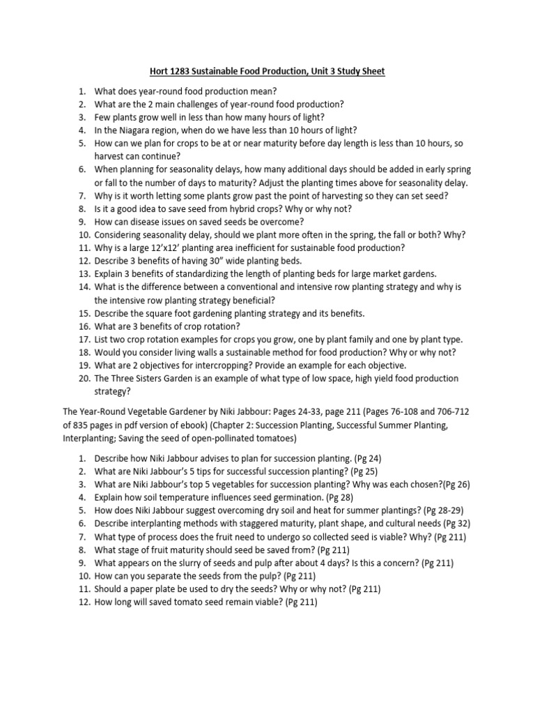 Unit 3 Study Sheet W251-Merged | PDF | Organic Farming | Seed