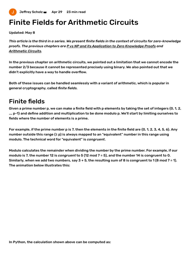 Finite Fields in Arithmetic Circuits | PDF | Field (Mathematics ...