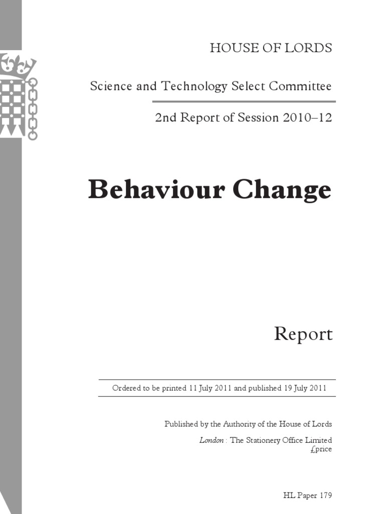 House of Lords Select Committee Inquiry Into Behavioural Change | PDF