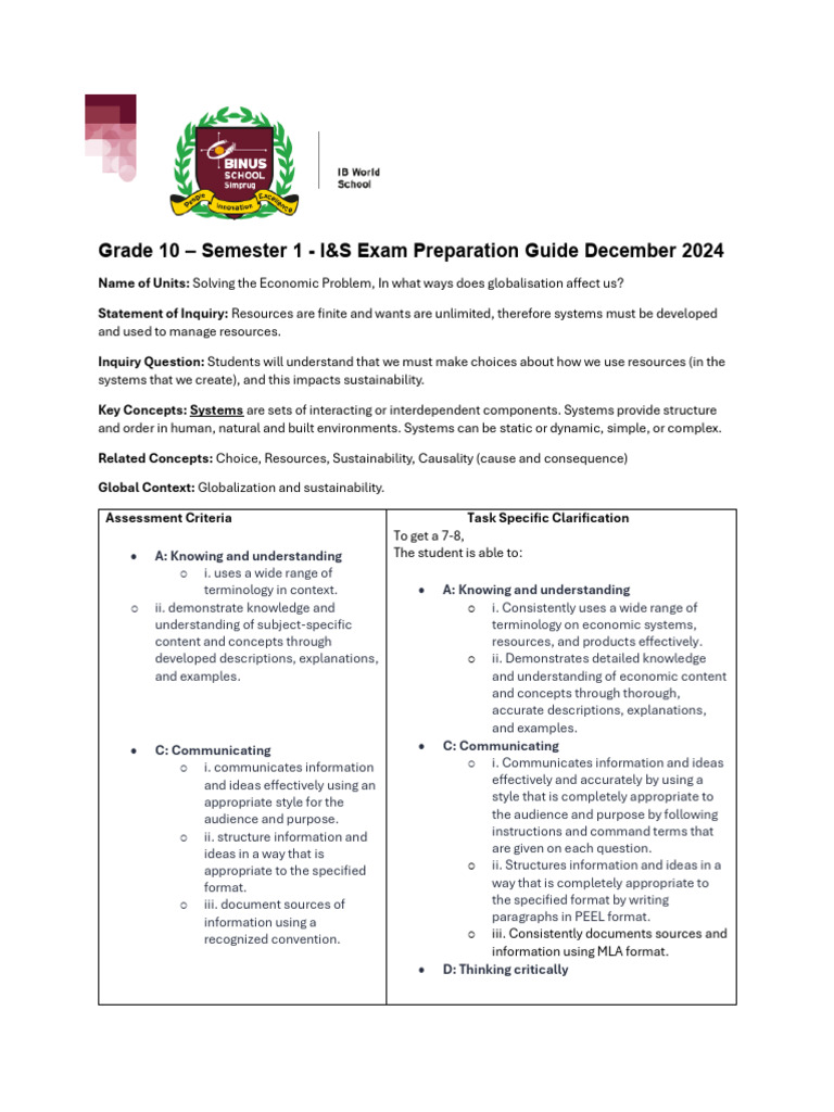 Grade 10 I&S Semester 1 2024 Exam Instructions | PDF | Information ...