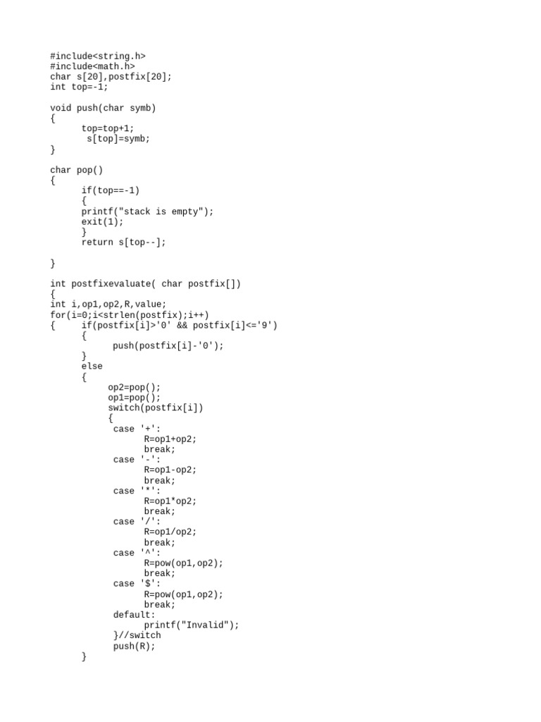 Evaluate Postfix Expressions in C | PDF