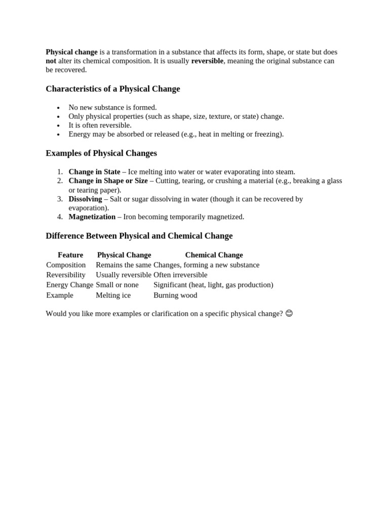 Physical change pdf