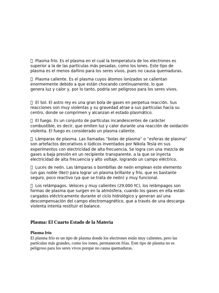 Tipos de Plasma: Frío y Caliente | PDF | Relámpago | Plasma (Física)