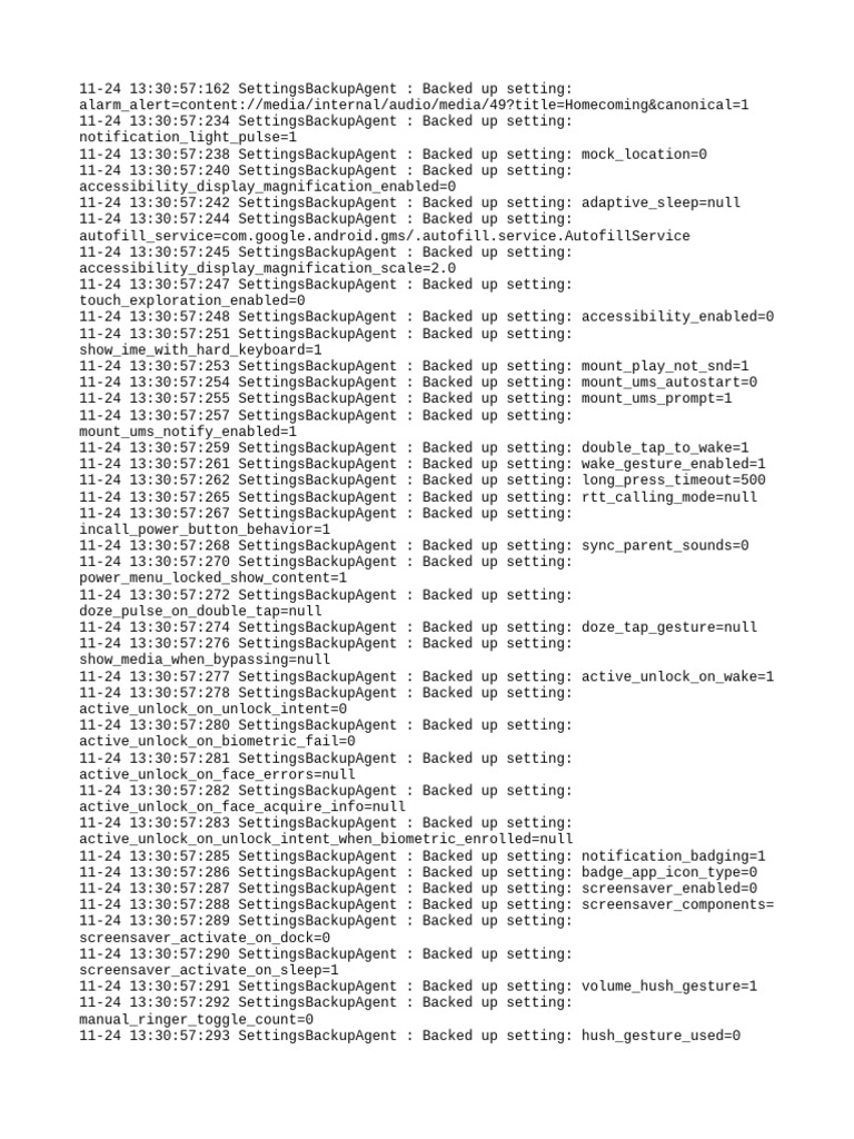 Android Settings Backup Log | PDF