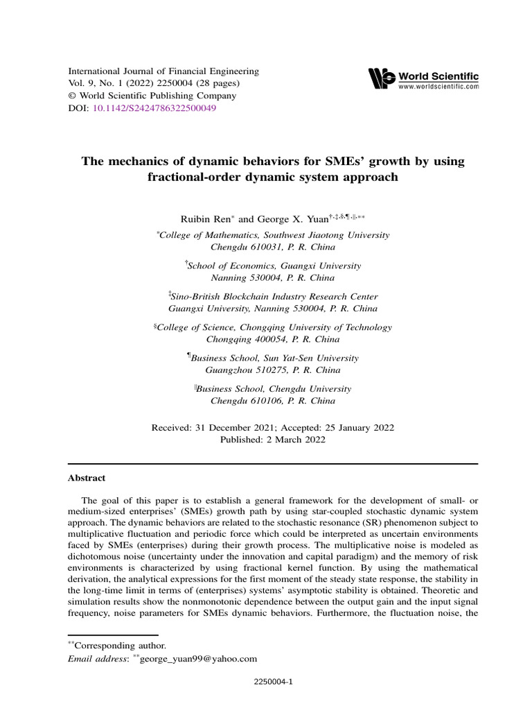 Dynamics of SME Growth via Fractional Systems | PDF | Force | Physics