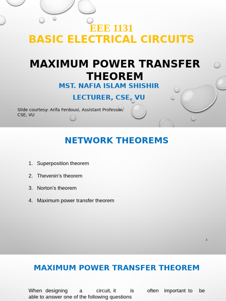 Maximum Power Transfer Theorem Explained Pdf Electronics